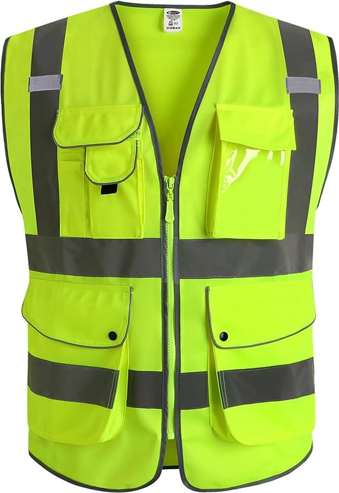 JKSafety 9 Pockets Class 2 High Visibility Zipper Front Safety Vest